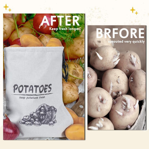 Potato Onion Garlic Storage Bag, Reusable Vegetable Storage Bags with Drawstring Closure, 3 Packs (Potato Onion Garlic