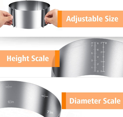iNeibo Cake Ring and Cake Collar Set, 6 to 12 Inch Adjustable Cake Mousse Mould Set with 6 Inch Clear Cake Roll
