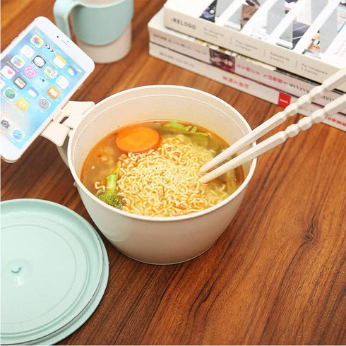 SOUJOY 2 Pack Noodle Bowl with Lid, 40 OZ Large Microwave Wheat Straw Soup Bowl with Phone Holder