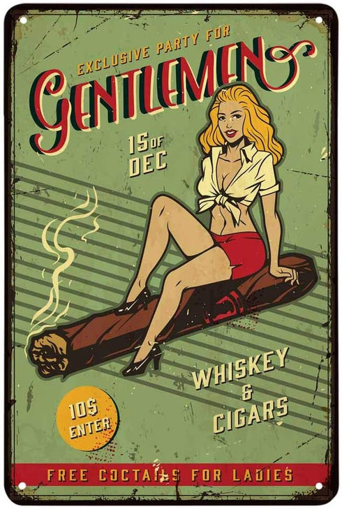 AOYEGO Pin Up Tin Sign, Vintage Metal Sign for Cafes Bars Pubs, Exclusive Party for Gentlemen, 8x12 Inch
