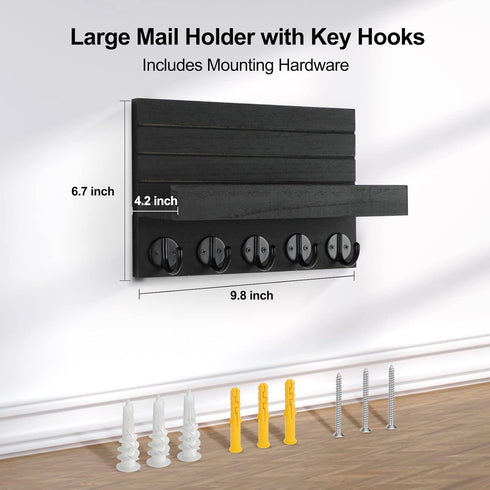Key Holder for Wall, Decorative Key and Mail Holder with Shelf, Large Hooks for Bags, Coats, Umbrella – Paulownia Wood