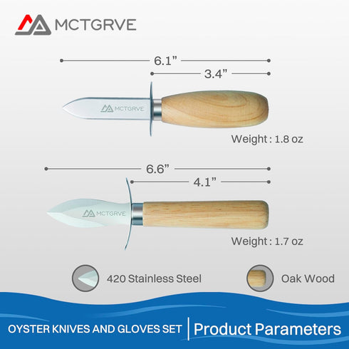 Oyster Shucking Knife and Glove Set - 2pcs Oyster Knife with Level5 Protection Gloves and Kitchen Cloth in Storage Bag