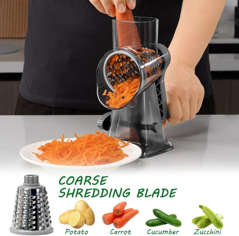 3-in-1 Cheese Grater Hand Crank Rotary Vegetables Shredder with Handle, Graters with Interchangeable Blades