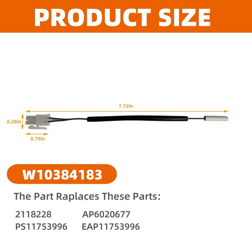 WPW10384183 Thermistor Temperature Sensor for Freezer or Refrigerator, Compatible with Whirlpool Kenmore KitchenAid