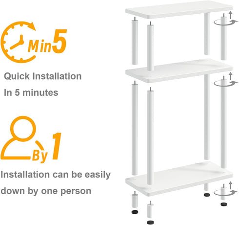3-Tier Apicizon Small Narrow Side Table, Skinny End Table with Storage Shelf, Slim Nightstand Bedside Table for Small