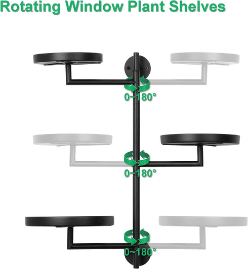 3 Rotating Window Wall Plant Shelves Stand Holder, Tiered Metal Floating Plant Shelf Hanger Indoor , Window Sill Gifts