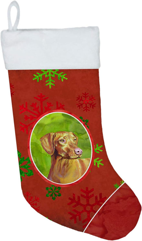 Caroline's Treasures LH9325-CS Vizsla Red and Green Snowflakes Holiday Christmas Stocking - Fireplace Hanging Stockings
