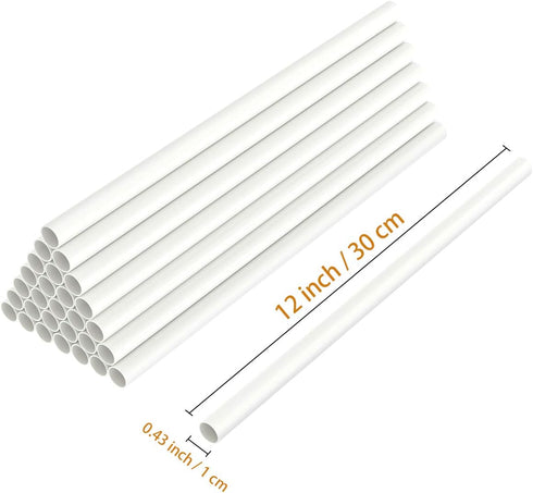 White Plastic Cake Dowel Rods - 12 Inch Length, 0.4 Inch Diameter for Tiered Cake Construction and Stacking