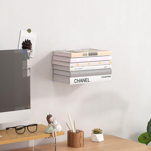 SHTCSZBA (Silver,2 Pack) Invisible Floating Bookshelves Wall Mounted, Heavy-Duty Book Organizers, Iron Wall Mount