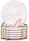 Cute Pink Marble Coasters Set of 6 Pack Stone Coffee Table Decor