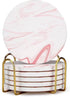 Cute Pink Marble Coasters Set of 6 Pack Stone Coffee Table Decor