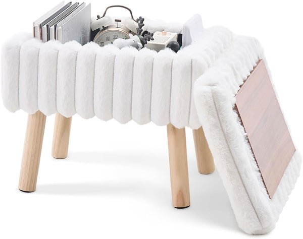 Wimarsbon Storage Ottoman,Soft Faux Fur Footstool with Padded Seat, Small Reading Vanity