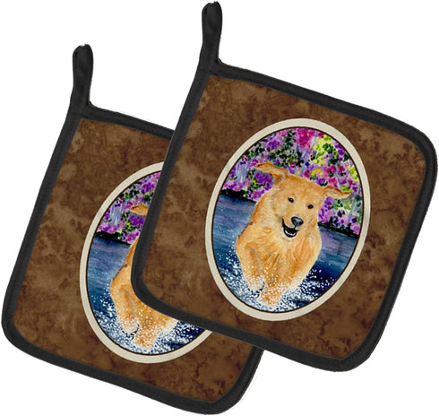 Caroline's Treasures Golden Retriever Pair of Pot Holders, Kitchen Heat Resistant, 7.5 x 7.5