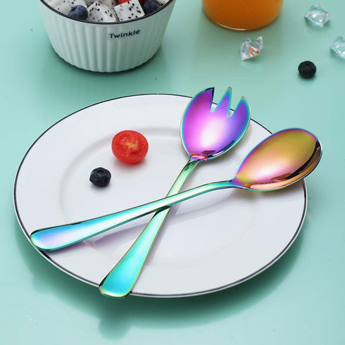 Berglander Rainbow Salad Server Set, Stainless Steel with Titanium Colorful Plating, Pack of 2