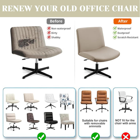 Armless Criss Cross Chair Cover Water Resistant Jacquard Vanity Chair Cover Elastic Mid Back Wide Seat Accent Chair