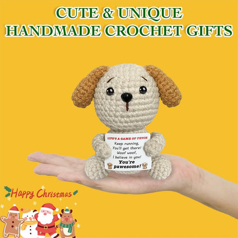 AicooFest 9pcs Positive Crochet Animals Emotional Support Plushies with Messages Positive Cat Bunny Duck Shark Employee