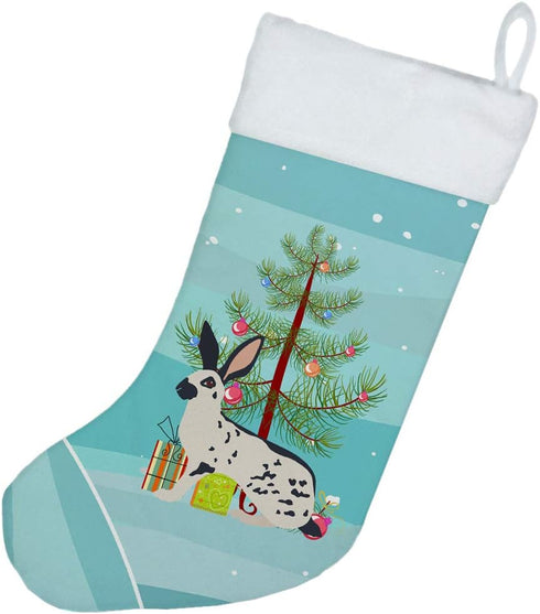 Caroline's Treasures BB9328CS English Spot Rabbit Christmas Stocking, Teal Fireplace Hanging Decor for Holidays