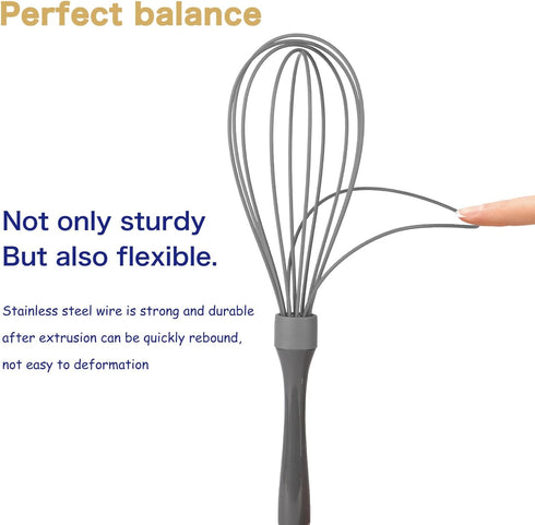 Dishwasher Safe Whisk, Professional Non-Scratch Stainless Steel & Silicone Whisk, Heat Resistant 12-Inch, Grey
