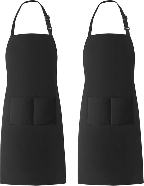 Xornis 2 Pack Adjustable Bib Aprons - 2 Pockets Apron for Women and Men in Black for Kitchen Cooking