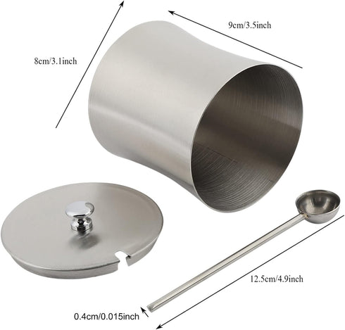 Stainless Steel Sugar Bowl Seasoning Jar with Cover Spoon, Condiment Pot for Salt, Sugar, Pepper, Kitchen Gadgets