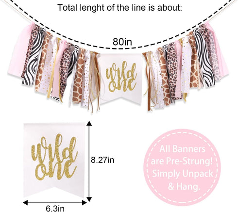 LINGANA 1st Wild One High Chair Banner - Cheetah Birthday Decorations,Wild Animal Print Fabric Banner,First Cheetah