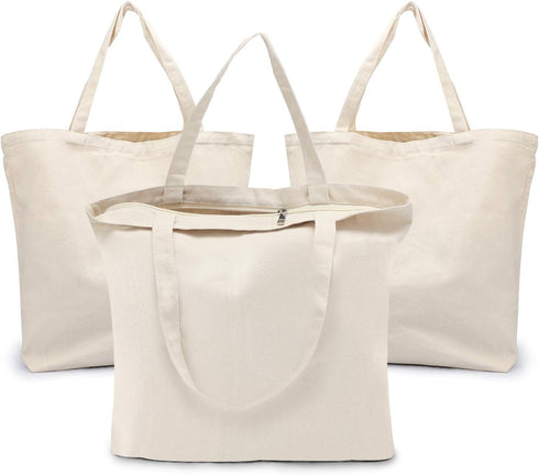 Segarty Blank Tote Canvas Bag with Zipper, 3pcs 19.7x15.7 inch Bags with Handles,