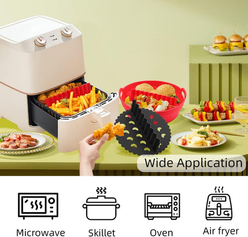 Zayookey 2 Pack Silicone Air Fryer Liners Divider - 6.5inch Reusable Heat Resistant Basket Divider Pads (Black+Red)