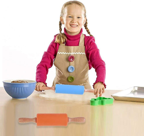 Koogel 9 Inch Mini Rolling Pin - 2 PCS Wooden Handle Rolling Pin for Kids Dough Rollers in Home Kitchen