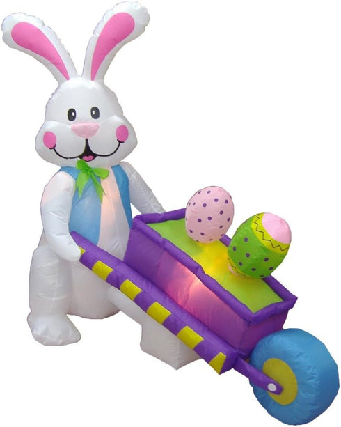 BZB Goods 4 Foot Tall Easter Inflatable Happy Bunny Rabbit Pushing Wheelbarrow with Two