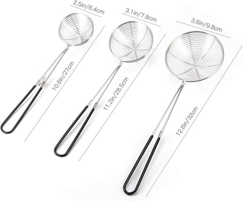 3pcs Small Round Hot Pot Strainer, Stainless Steel Asian Shabu Shabu Spider Skimmer Spoon Set