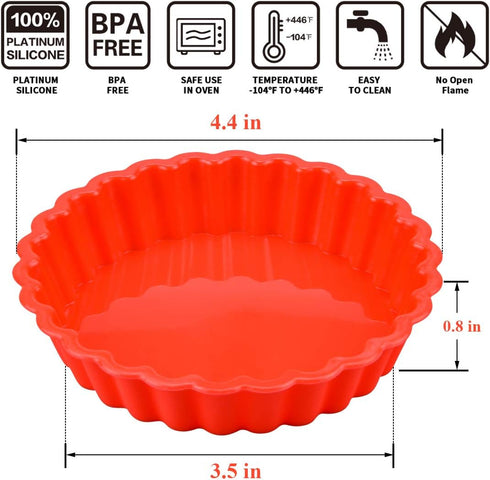 FUNBAKY Silicone Quiche Pan, Mini Pie Pan Non-stick Round Baking Molds, 10 Packs