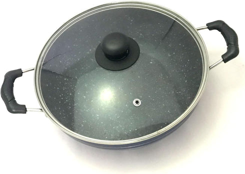 Deep Kadhai Aluminium Non Stick Kadai with Glass Lid, Multipurpose Cooking Pan