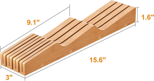 In-Drawer Knife Block Organizer - Bamboo Wood Drawer Knife Organizer-Protecting Knife Organizer Block Holds Up To 7 Knives(Not Included) by GHWIE
