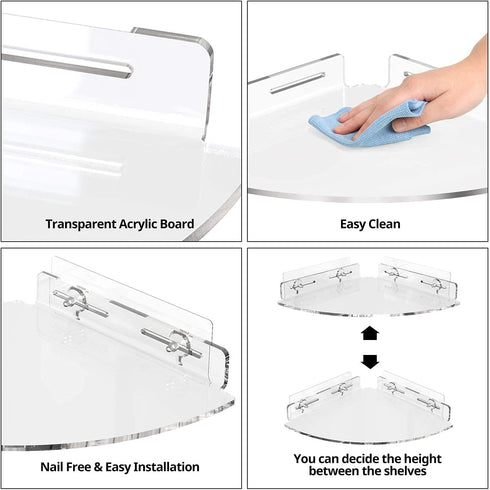 Set 2 10"x11"x2" GeekDigg Corner Shower Caddy - of No-Drill Acrylic Bathroom Organizer - Wall-Mounted Adhesive Shower