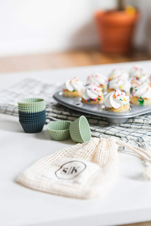 The Silicone Kitchen 24 Pack Mini Silicone Baking Cups, Non-Toxic, BPA Free, Dishwasher Safe, White Blue Green