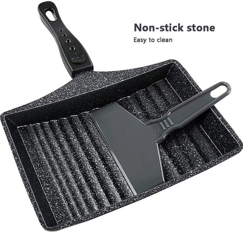Tamagoyaki Frying Pan, Non-Stick Wave Bottom Maifanite Stone Egg Roll Pan for Omelette, Japanese Snacks, Black
