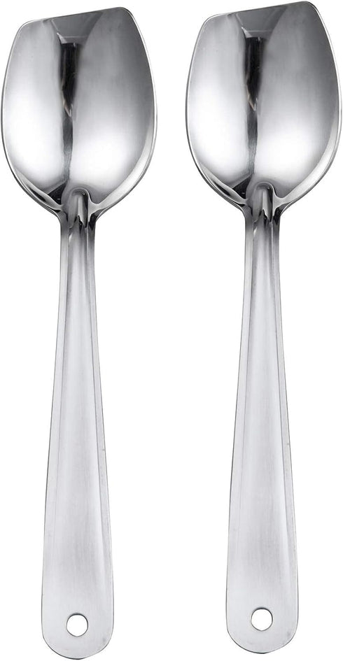 IMEEA Flat Edge Cooking Spoon 18/8 Stainless Steel Serving Spoon 10-Inch Mixing Spoon, Set of 2