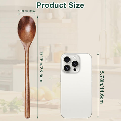 7PCS Wooden Spoons for Cooking, 9.3Inch Large Wooden Ladles for Eating Pasta Mixing Stirring Tasting Baking, Extra Long Handle Spoons for Serving, Big Bulk Cooking Utensils Set