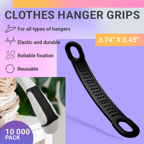 Black Clothes Hanger Grips, 10000 Pack Non-Marking Silicone Non Slip Rubber Hanger Grips, Durable Nonslip Strips.