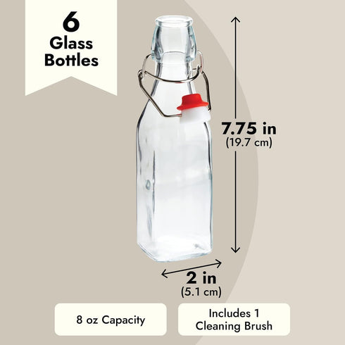 6 Pack 8 oz Juvale Swing Top Glass Bottles with Stoppers, Cleaning Brush - Hot Sauce Bottles for Vanilla Extract