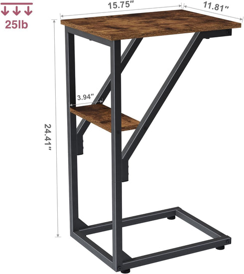 NEFROM ET-D-BR1 C-Shaped End Table, Small Couch Side Table, Sofa TV Tray Table for Living Room, Bedroom, Bedside