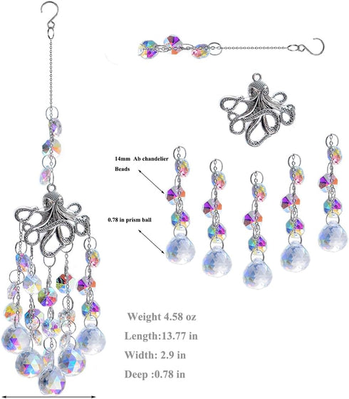 SUNCATCHER with Crystals, Octopus Suncatchers for Window AB Chandelier Beads Crystal prisms, Sun Catcher Gifts for Any