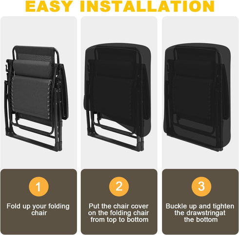 Fun Gift 420D Resistant(32.3'' 36.7'x 8.3')-Black Outdoor Folding Chair Covers, Oxford Cloth Zero Gravity Chair Covers
