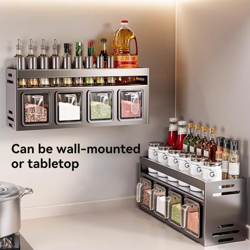 ANQIA (4 Kitchen Spice Rack Wall Mount Hanging Seasoning Box Over Stove Hanging Shelf Seasoning Jar Organizer for Sugar