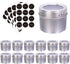 Magnetic Spice Tins & Labels, 12 Storage Containers with Window Top, 48 Pre-printed and 12 Blank Labels