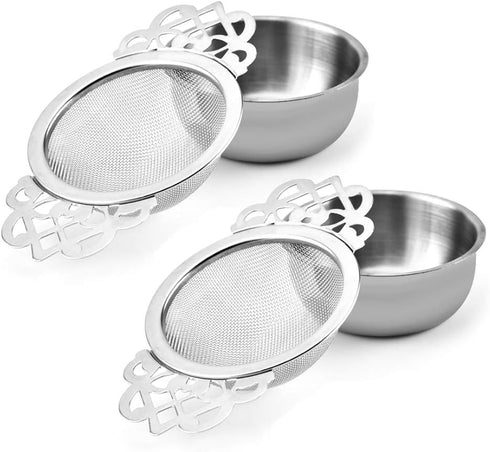 Picowe 2 Pack Tea Strainer Bowl, Stainless Steel Sliver Fine Mesh Tea Strainers for Loose Tea