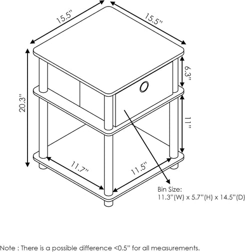 3-Tier Grey/Black/Black,18063GYW/BK/BK Furinno Turn-N-Tube End Table, French Oak