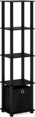 5-Tier FURINNO Black Decorative Shelf with Fabric Bin - Slim Design
