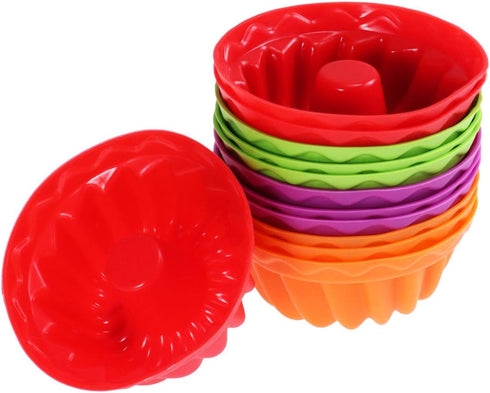 12Pcs Non-Stick Silicone Fluted Cake Mould, Round Baking Pan for Cake, Gelatin, Mousse, Bread (2.55 x 2.55 x 1.18 Inch)
