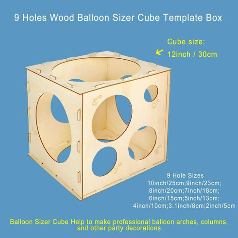 Pllieay 9 Sizes Collapsible Wood Balloon Sizer Cube Box for Balloon Decorations, Arches, Columns (2-10 Inch)